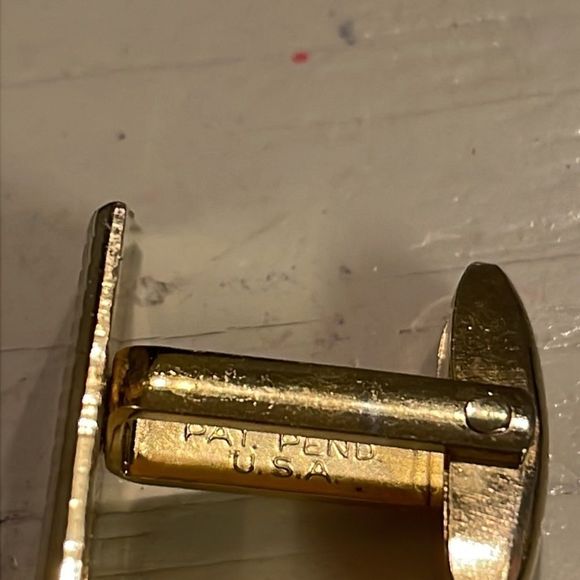 Vintage 1950s MCM Art Deco Fosters mixed metal gold tone whale back cuff links - Picture 11 of 15